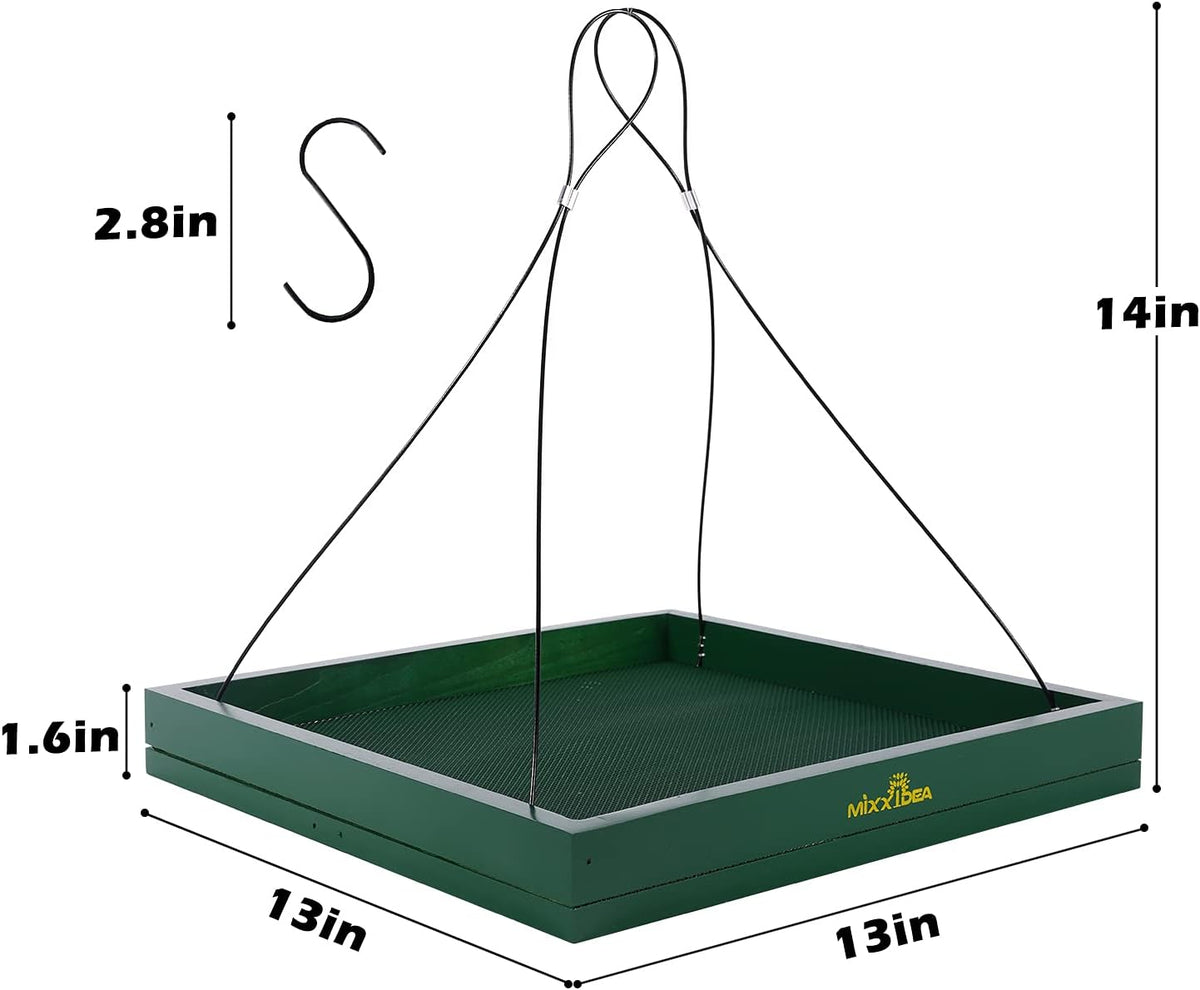 mixxidea bird feeder hanging tray, wooden platform hummingbird shown in use