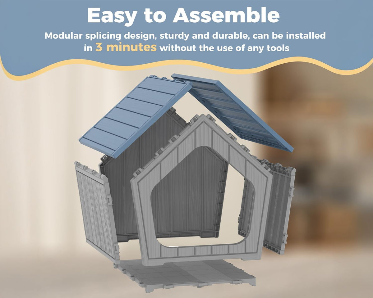 drato small dog house indoor/outdoor, blue showing dimensions