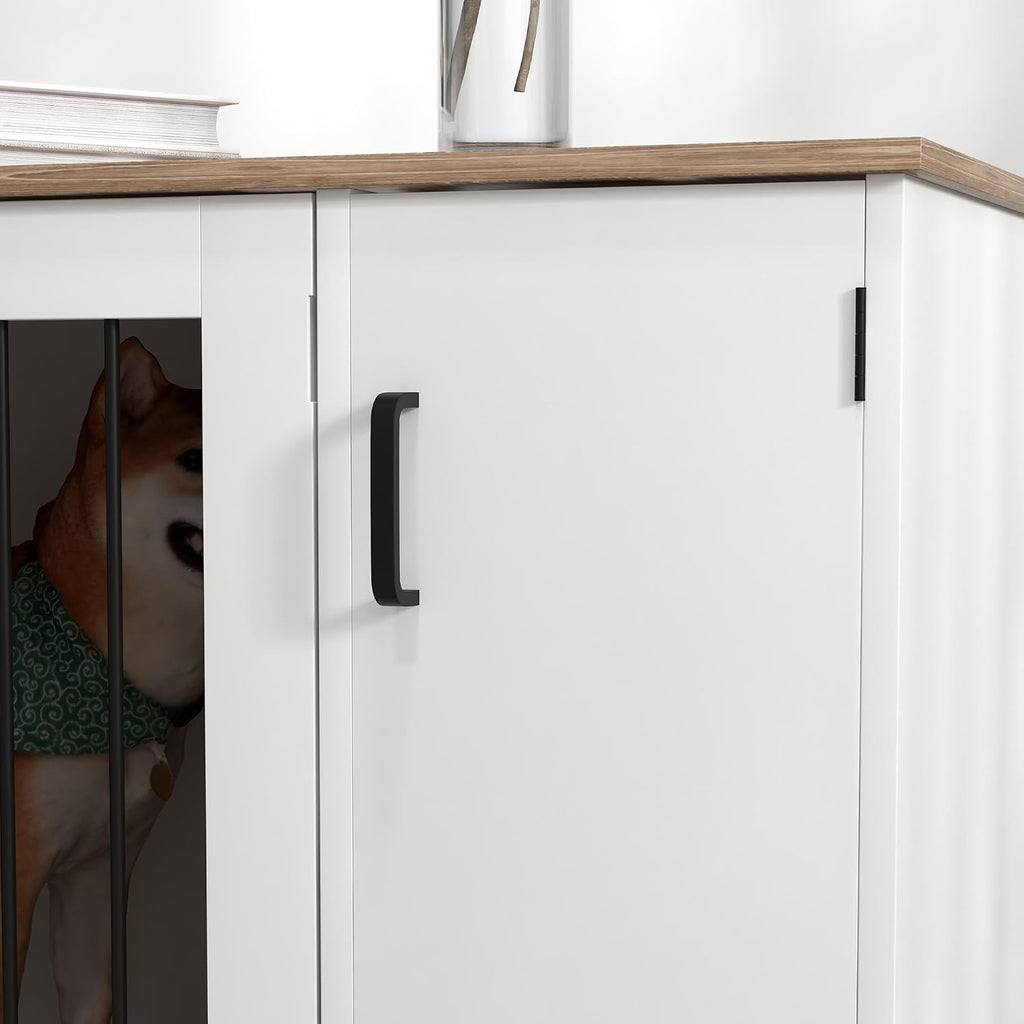 pawhut dog crate furniture with storage double doors, view 9