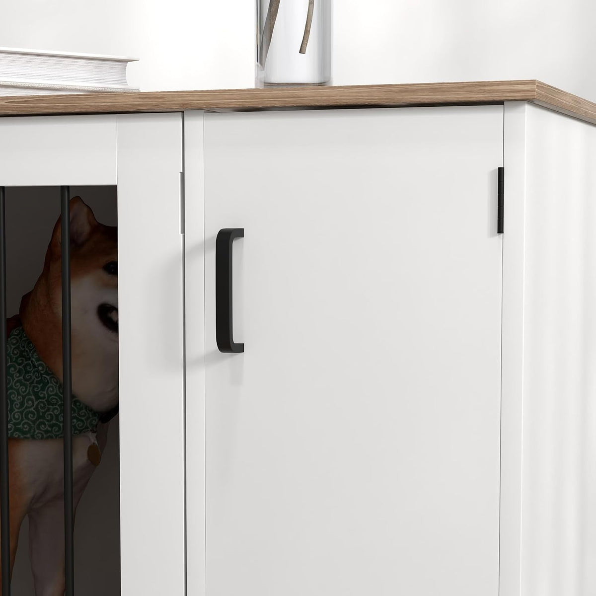 pawhut dog crate furniture with storage double doors, view 9