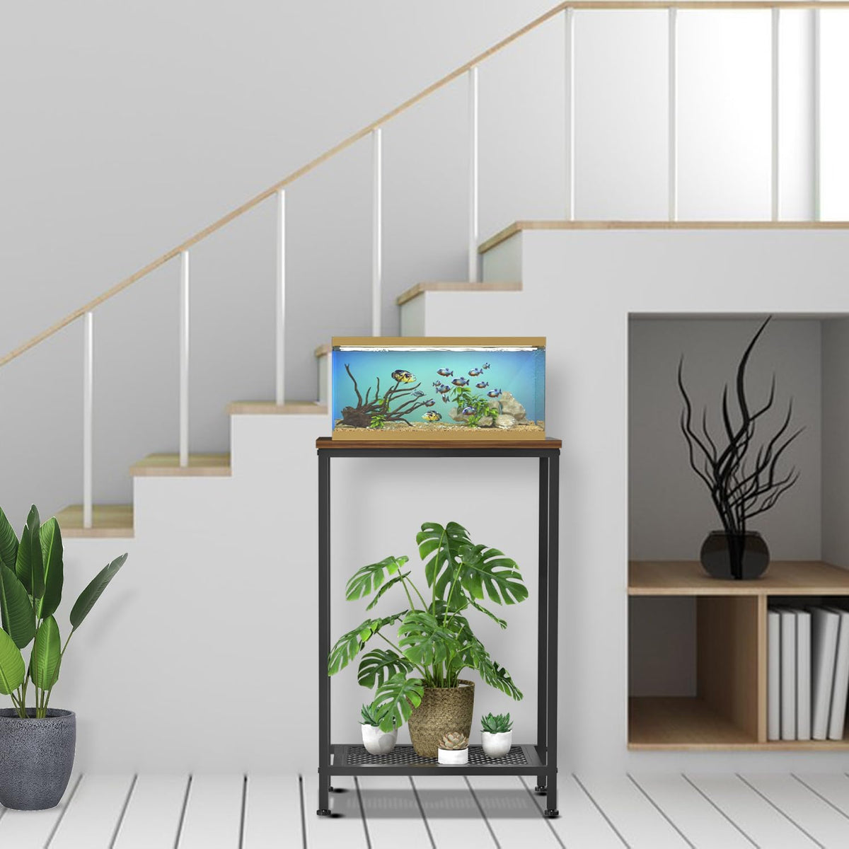 10 gallon fish tank stand, 2-tier small aquarium, side view