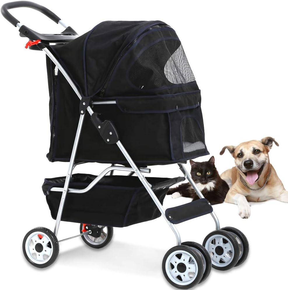 4 wheel pet stroller cat dog cage stroller, main product view