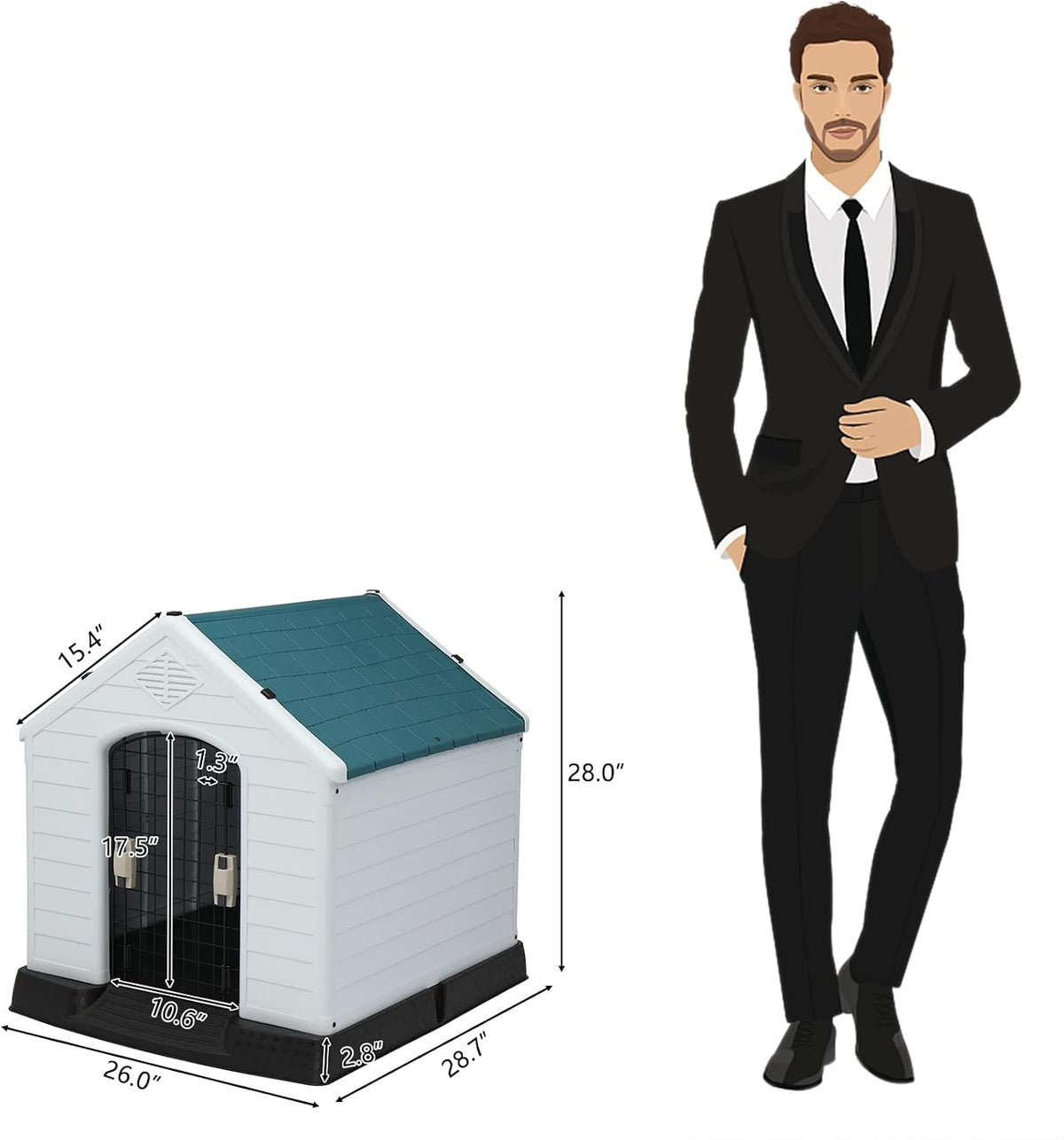 bonnlo plastic dog house, 26" l x 29", close-up detail