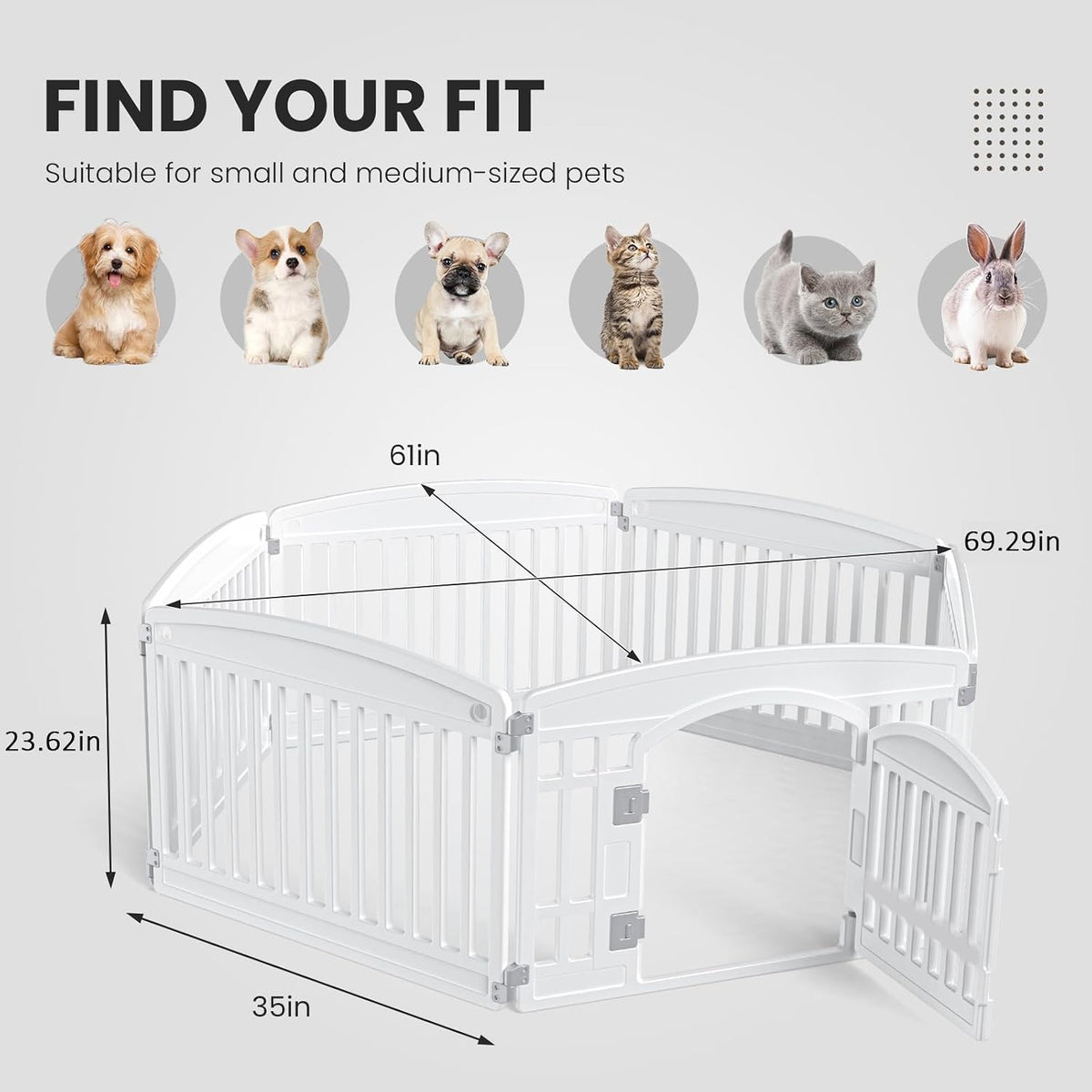 sweetcrispy dog playpen, 6 panels indoor plastic puppy showing dimensions