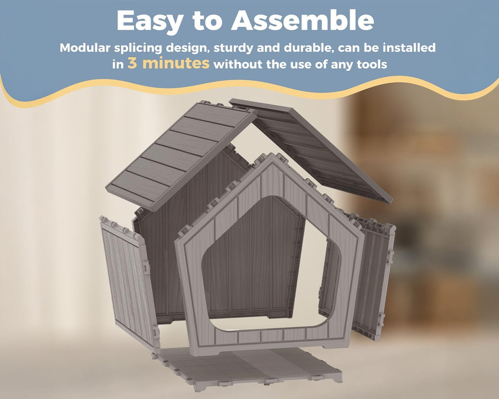 vixzen small dog house outdoor indoor, grey, side view