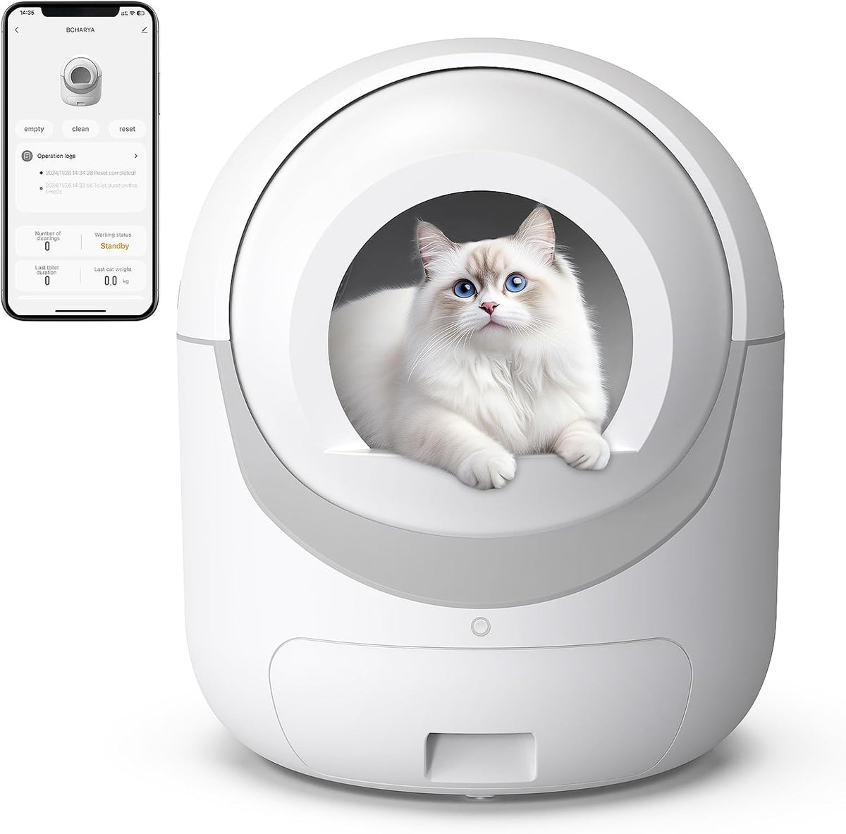 self cleaning cat litter box with app control, main product view