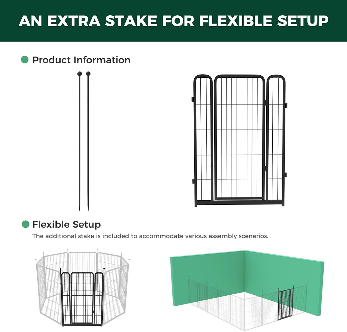 fxw add-on gate panel for outdoor dog playpen showing dimensions