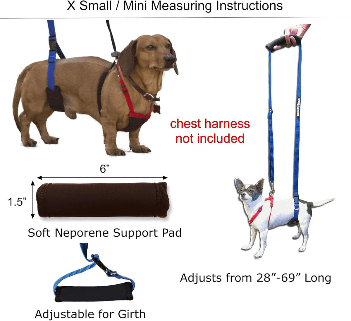gingerlead® dog back support ivdd sling harness, x-small, close-up detail