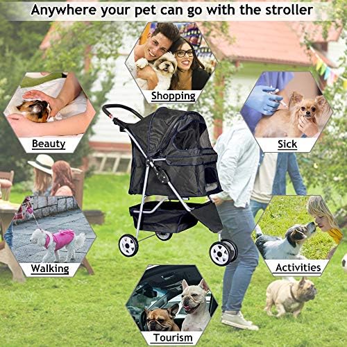 dkeli 3-wheel pet stroller, lightweight foldable dog stroller on a desk or shelf