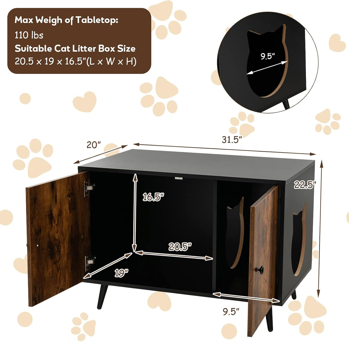 tangkula cat litter box enclosure, hidden cat washroom, side view