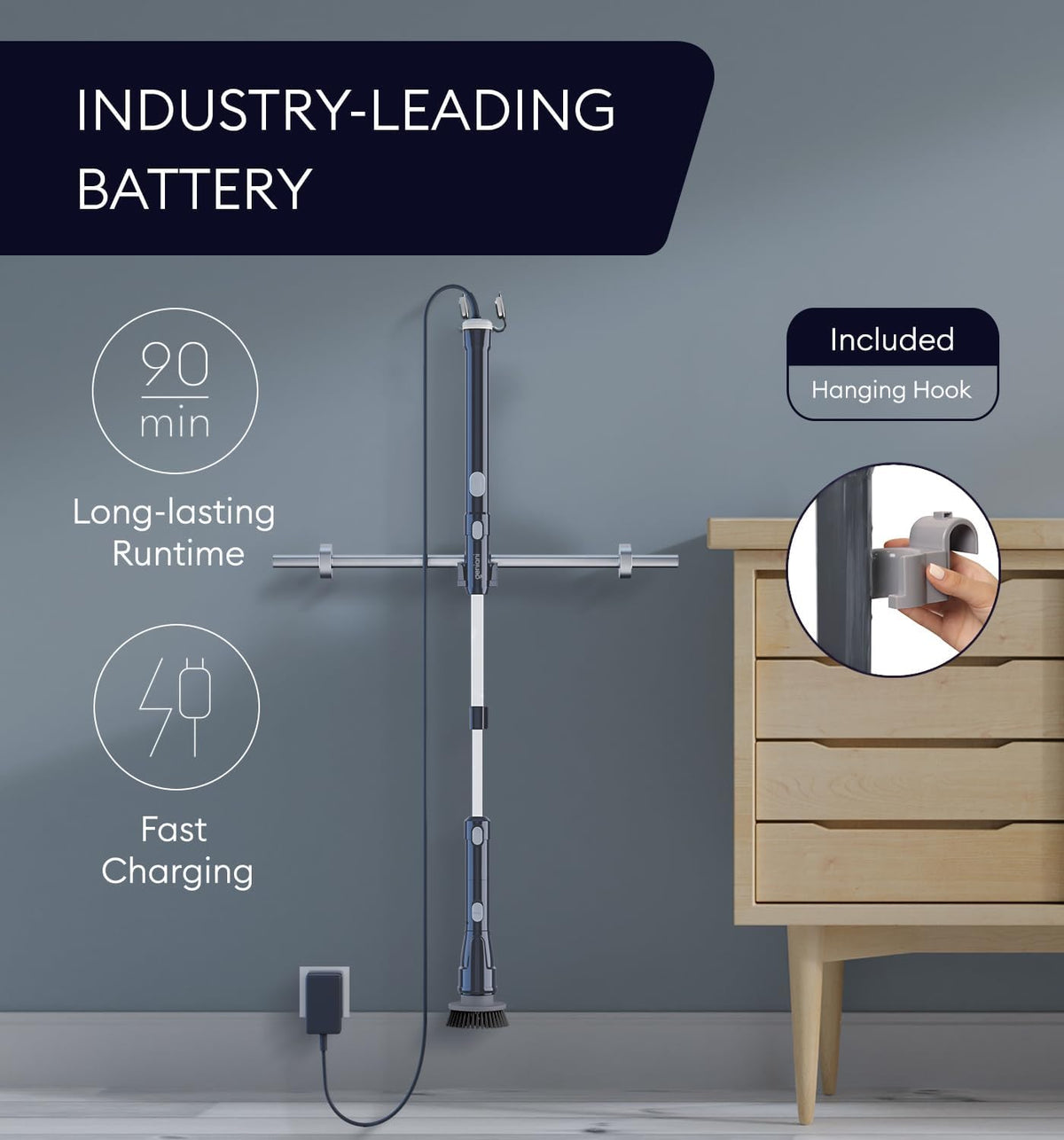 geniani electric spin scrubber - 360 cordless powerful showing dimensions