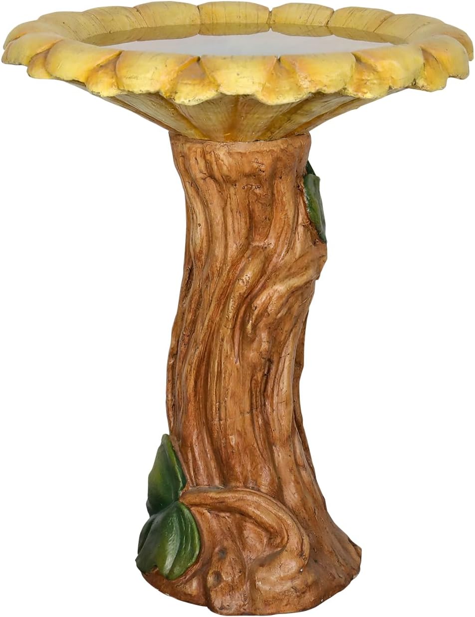 skyfire 24.4" h sunflower bird bath outdoor showing dimensions