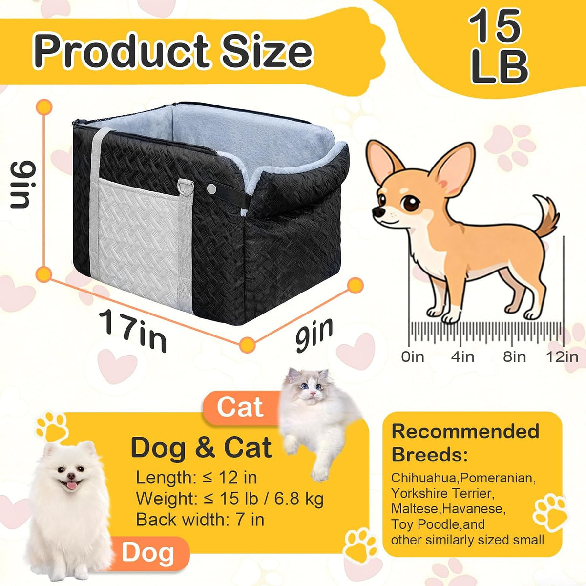 car seat for small dog, center console dog shown in use