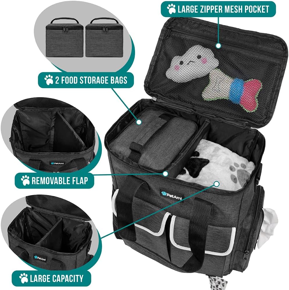 petami dog travel bag organizer, pet supplies diaper showing dimensions