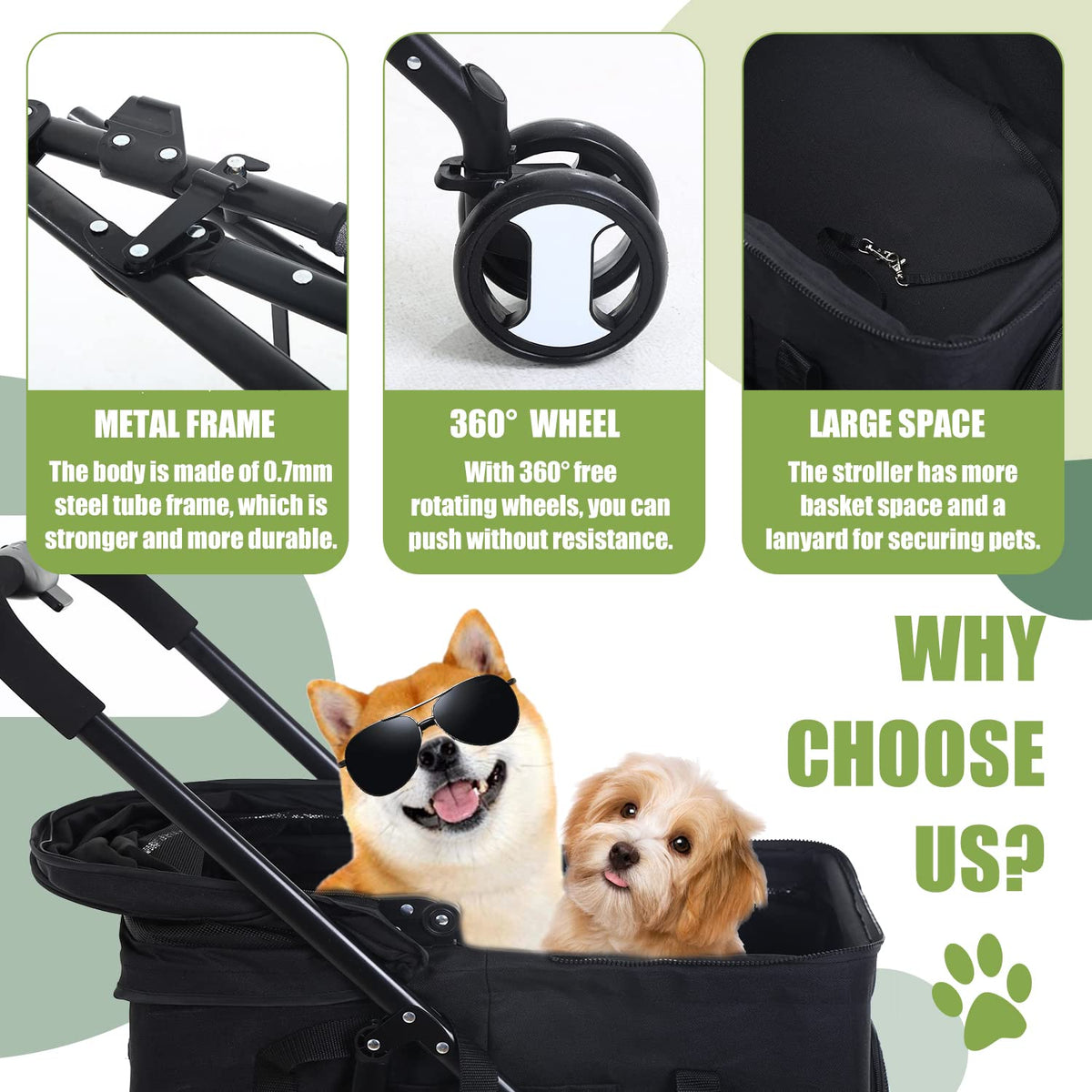 dog stroller cat stroller pet stoller 3-in-1 folding showing dimensions