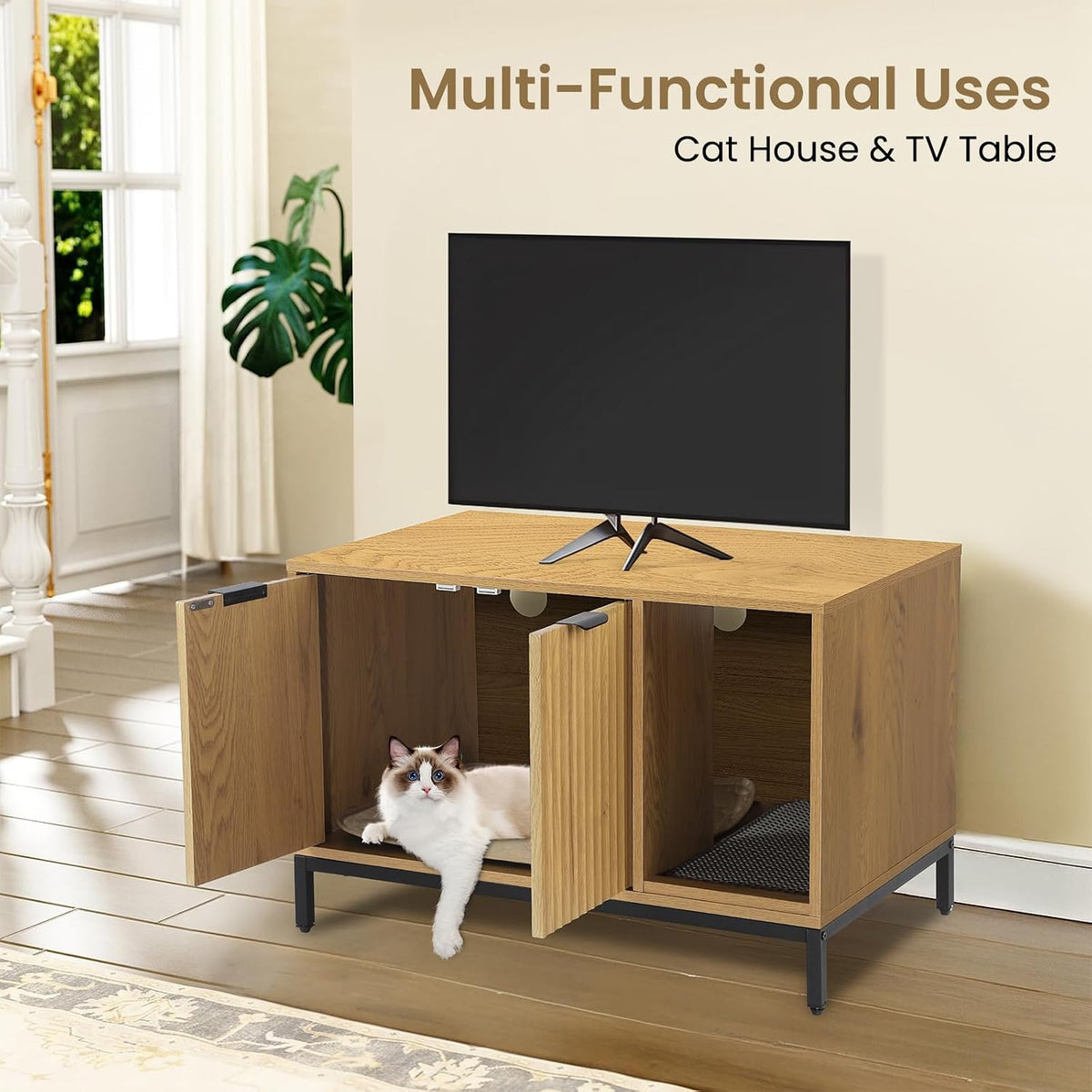 cat litter box enclosure, hidden litter box furniture showing dimensions