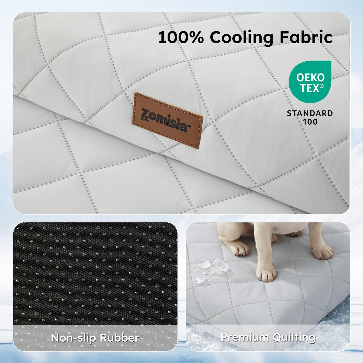 zomisia cooling dog bed for crate, q-max>0.5 cooling showing dimensions
