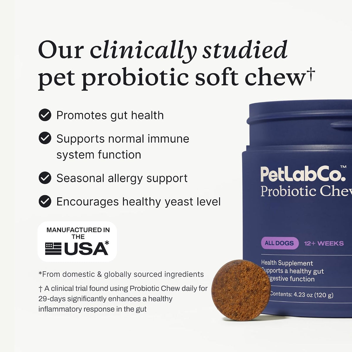 petlab co. probiotic chews, 30 soft chews, 2-pack, side view