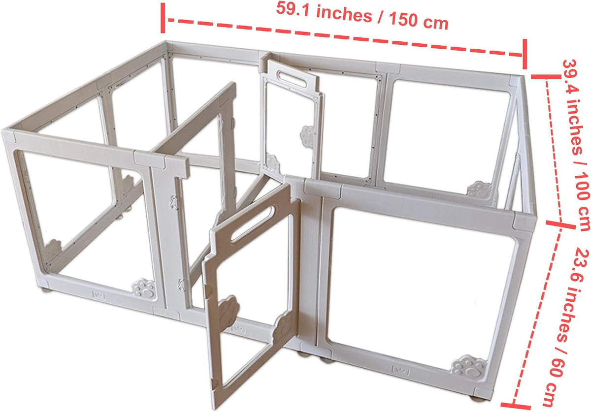 12 panels clear acrylic dog playpen indoor,puppy pet, close-up detail