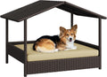 yaheetech wicker dog house outdoor indoor with canopy, main product view