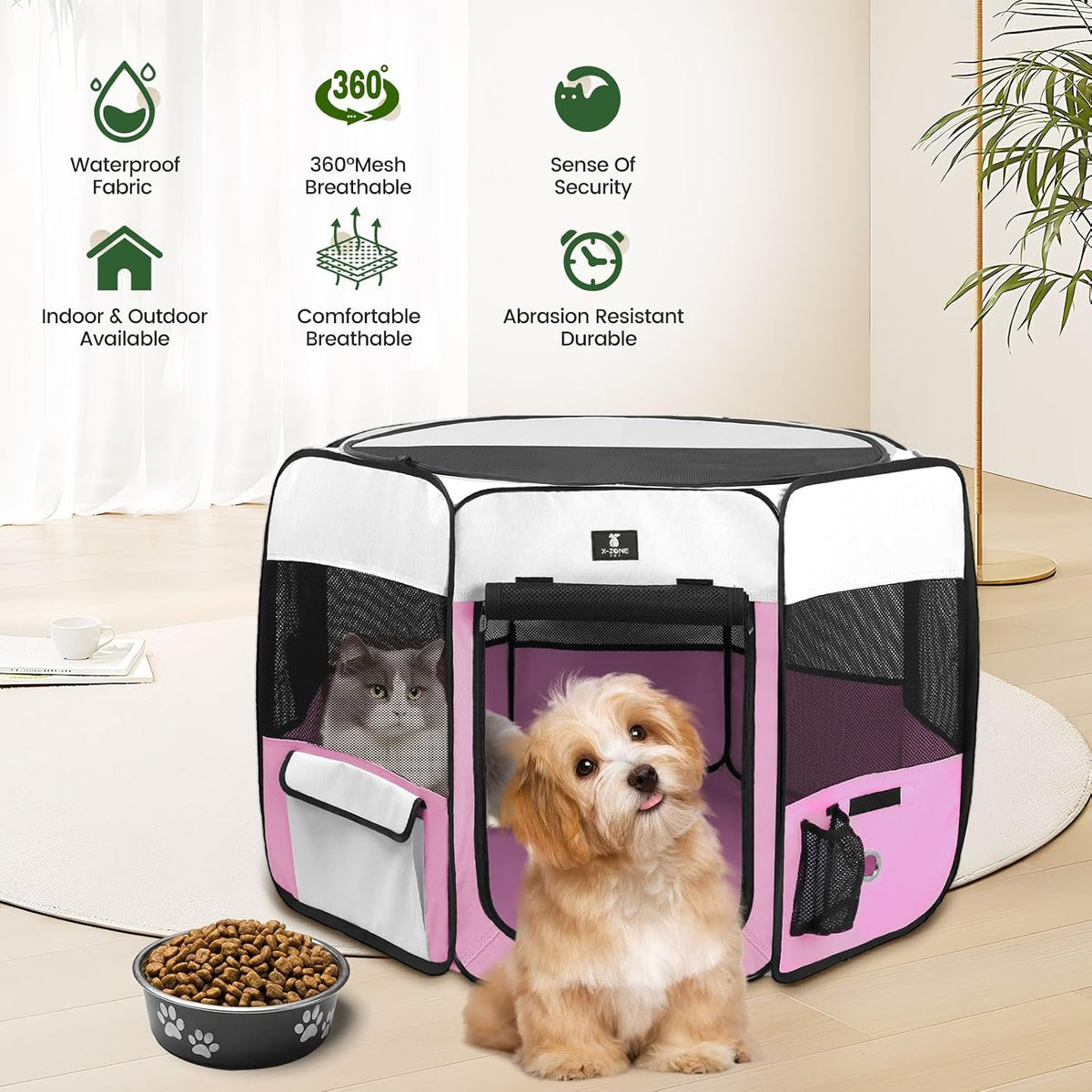 x-zone pet foldable dog playpen, portable pet play shown in use