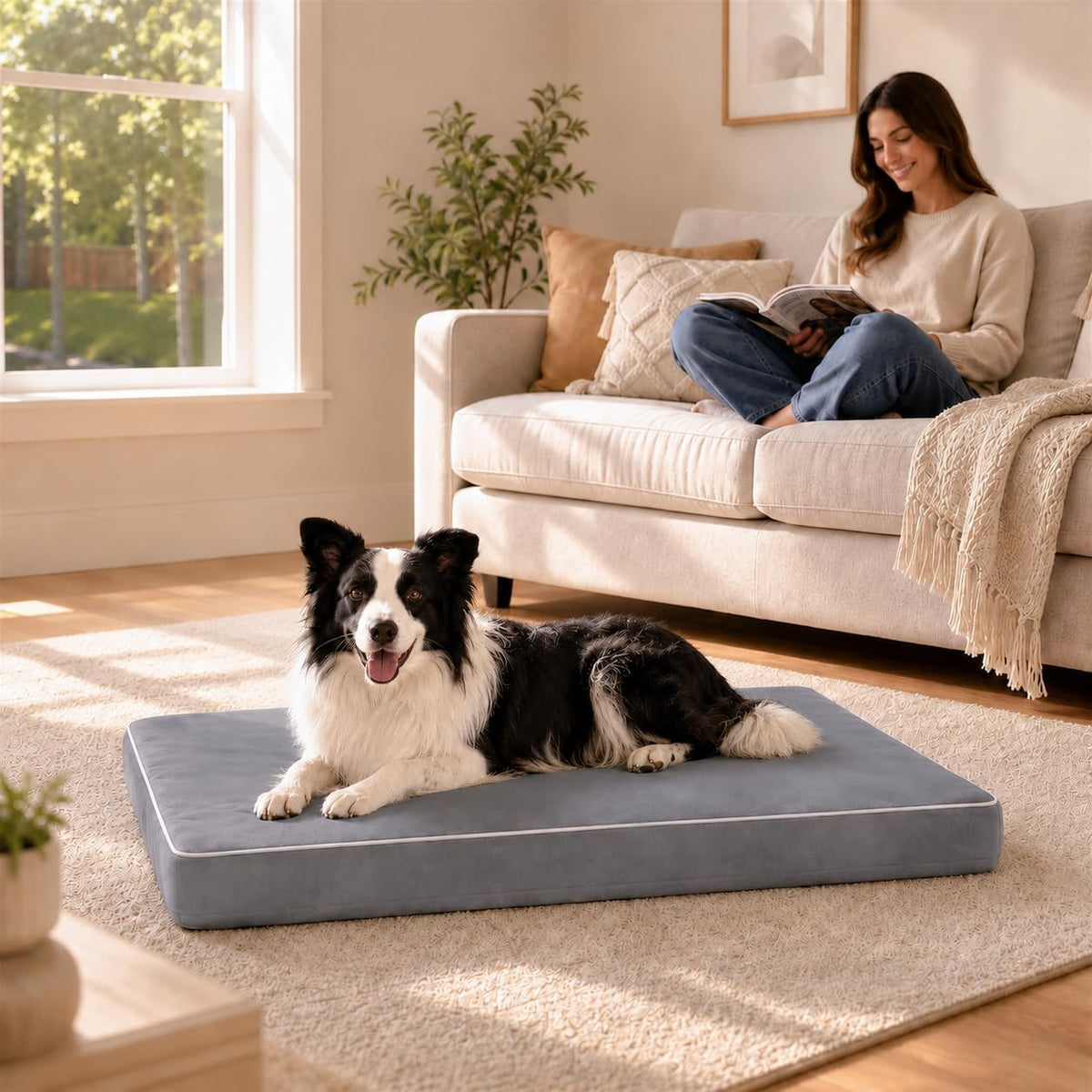 orthopedic dog mat, 100% waterproof 28d foam bed on a desk or shelf