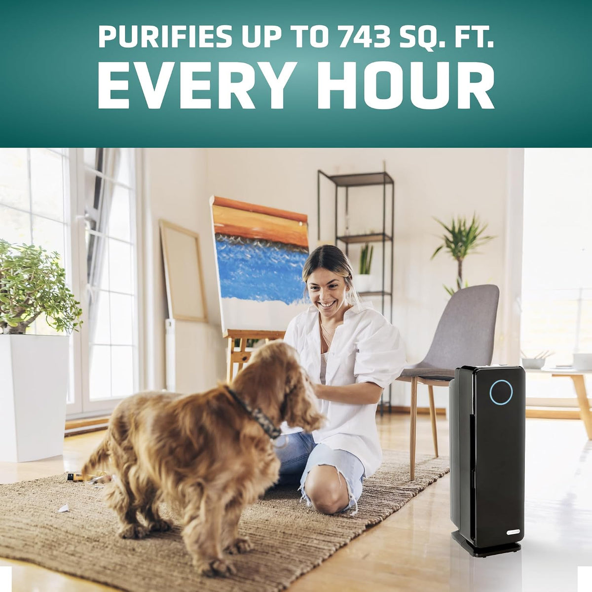 germguardian 5-in-1 hepa air purifier for home, pet shown in use
