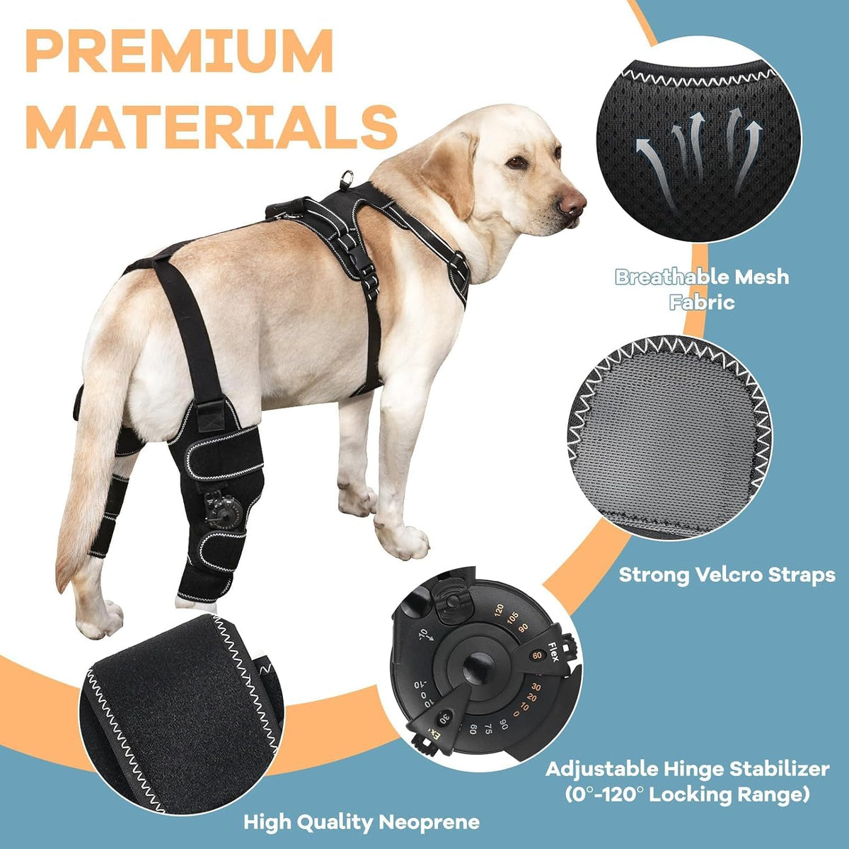 dog knee brace with adjustable support – acl, side view