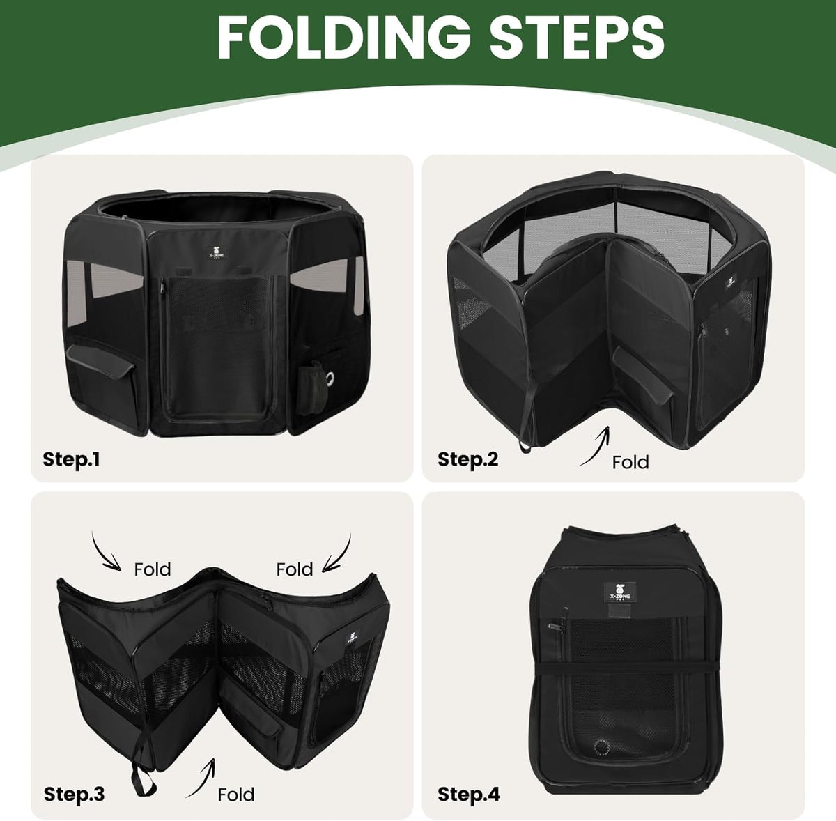 x-zone pet foldable dog playpen, portable pet play showing dimensions