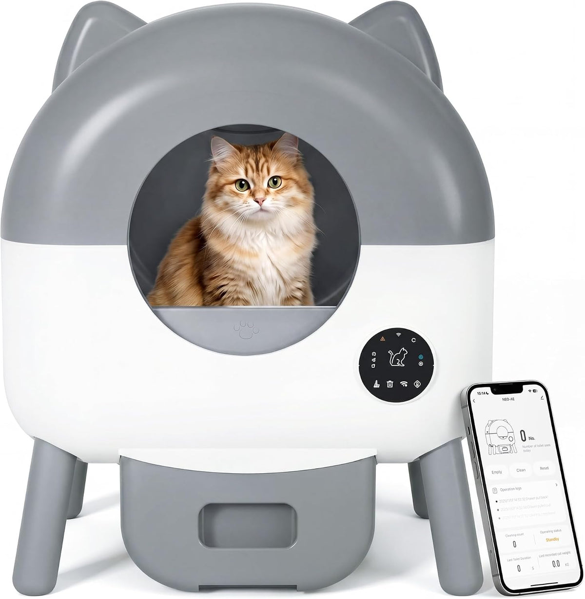 greesum self-cleaning cat litter box with app control, main product view
