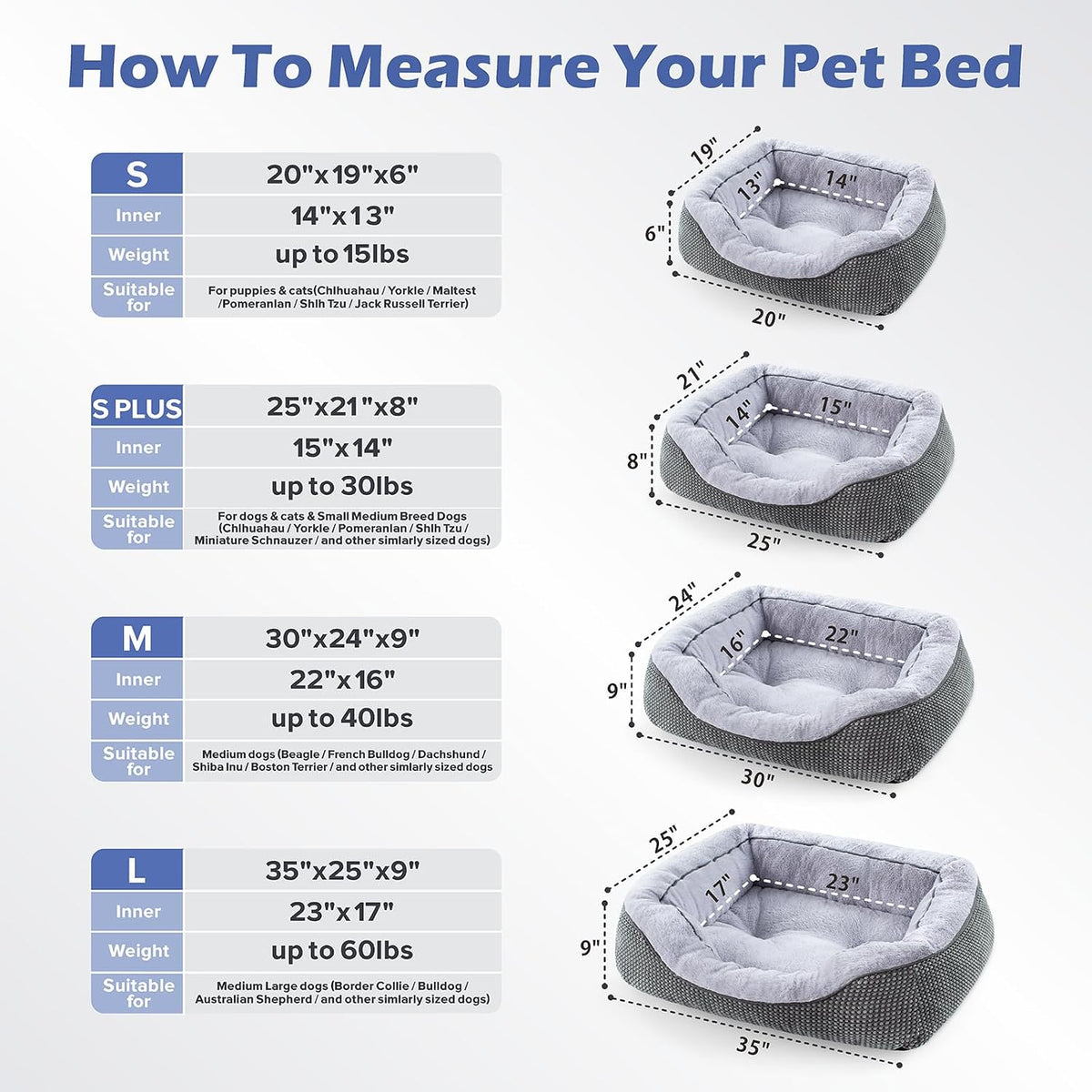 invenho medium dog beds for medium dogs washable showing dimensions