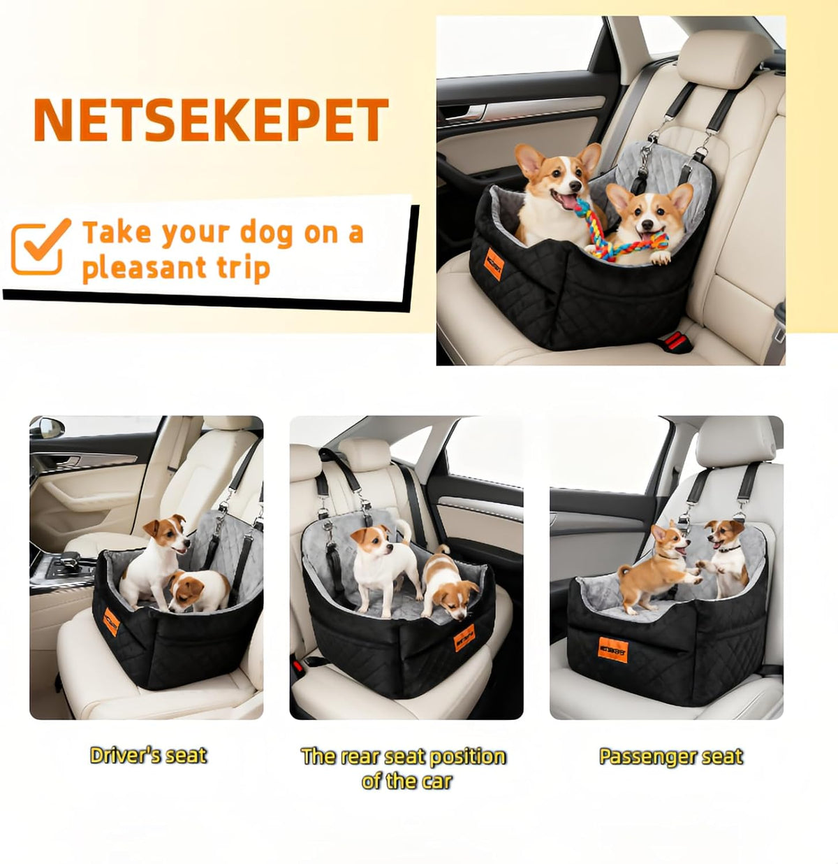 elevated dog booster car seat for medium/small dogs, side view