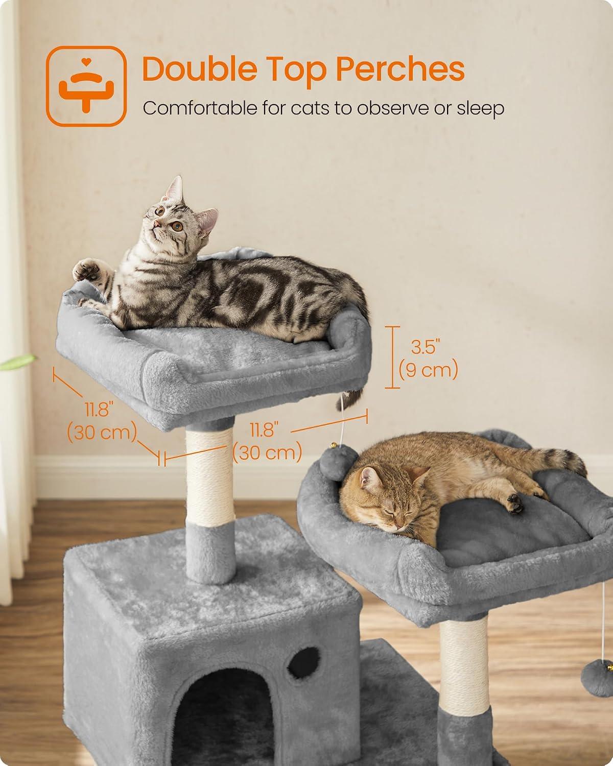 feandrea cat tree, 55.8-inch large cat tower, multi-level, side view