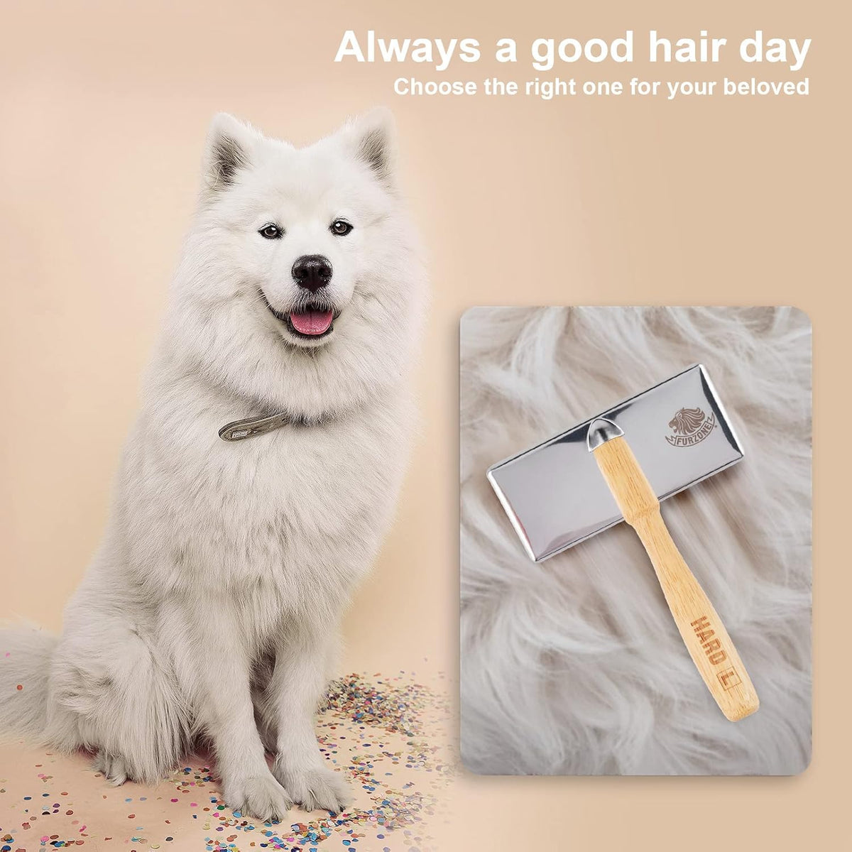 furzone wooden slicker brush - stainless steel hard showing dimensions