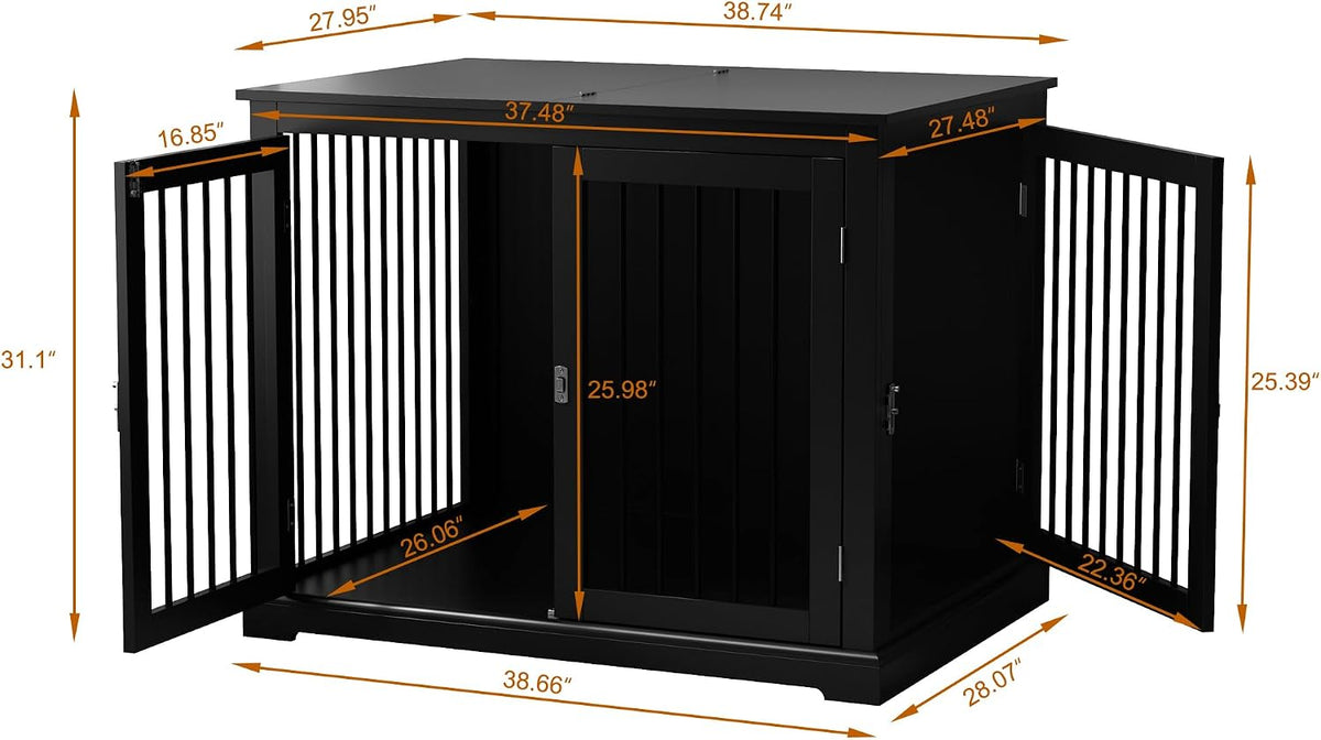 pupetpo dog crate furniture, wooden dog kennel with on a desk or shelf