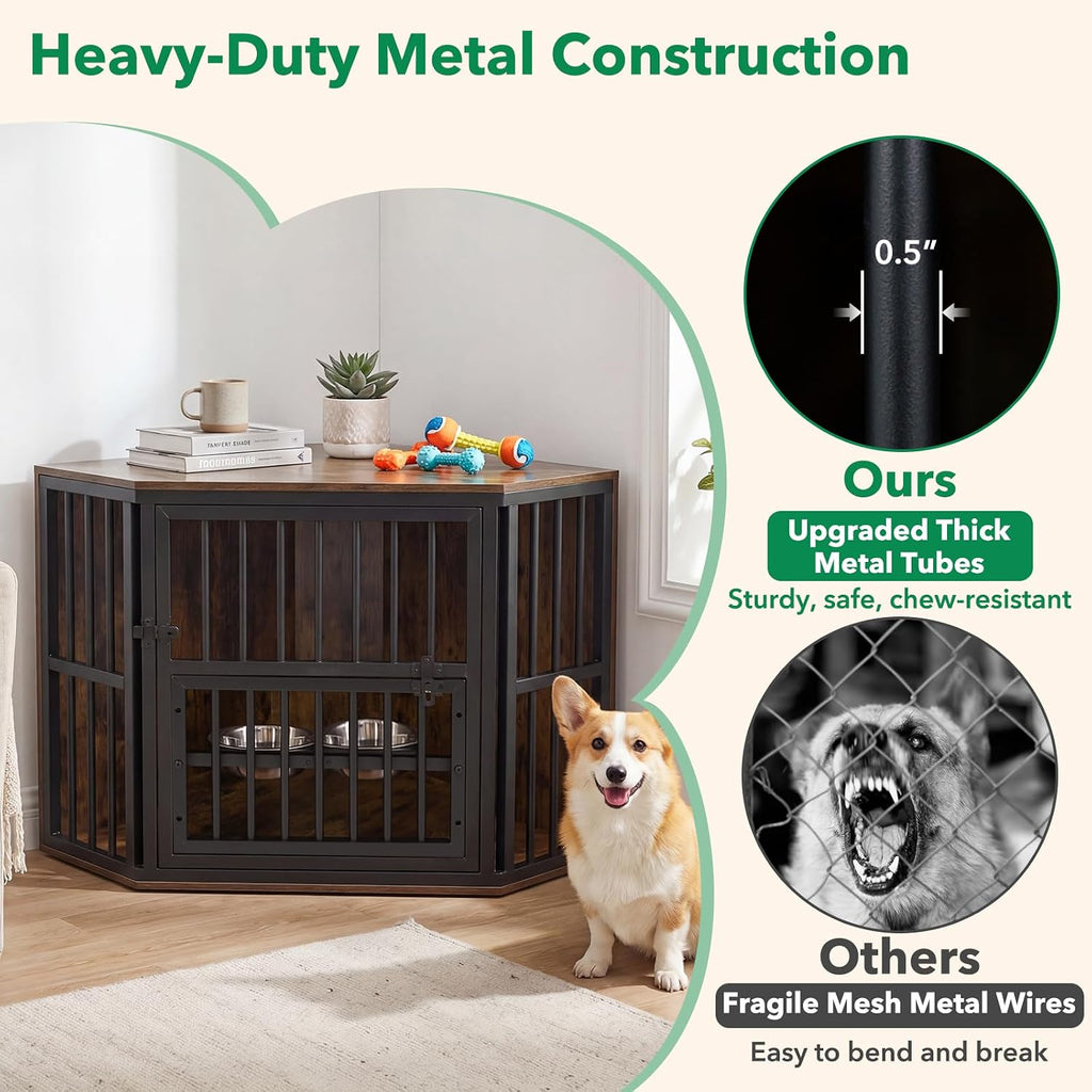 giantex corner dog crate furniture with adjustable &, side view