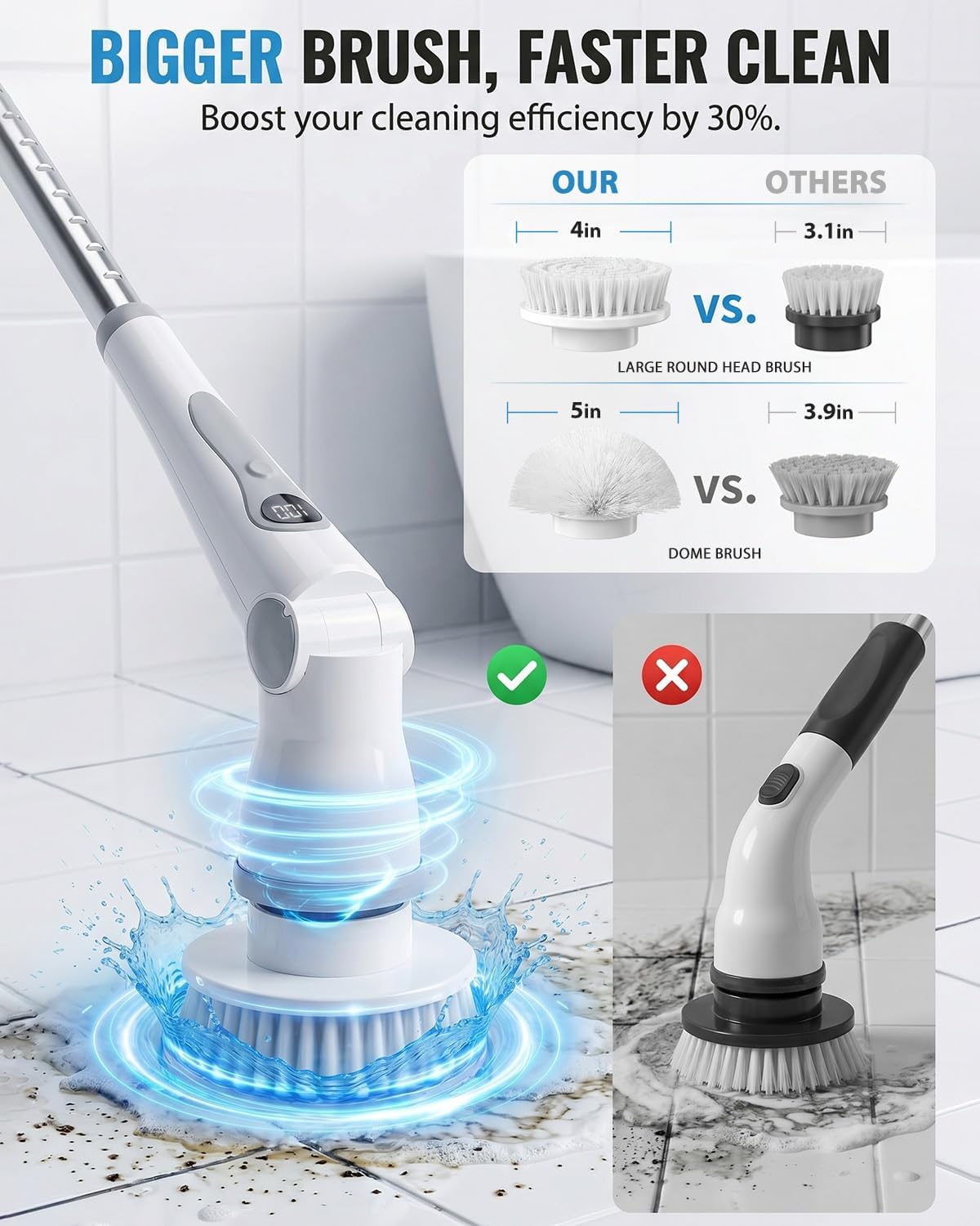 electric spin scrubber, cordless shower scrubber brush with shown in use