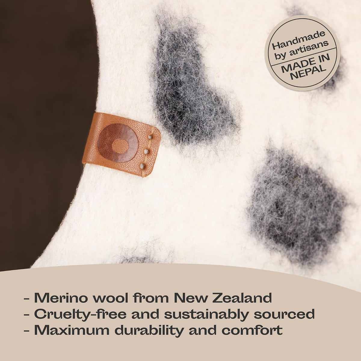 meowfia cat cave - merino wool bed for, close-up detail