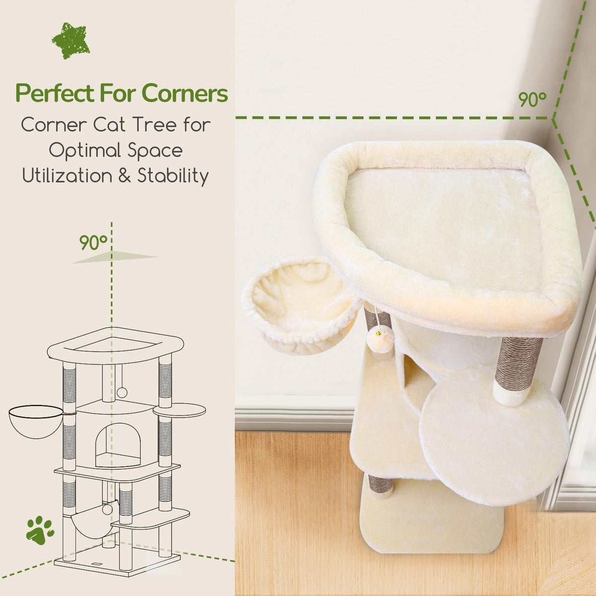 globlazer corner stable cat tree tower with scratching shown in use