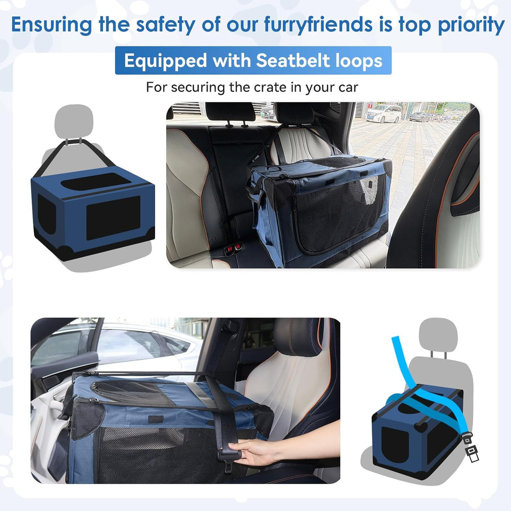 24 inch collapsible soft dog crate for small, front angle view