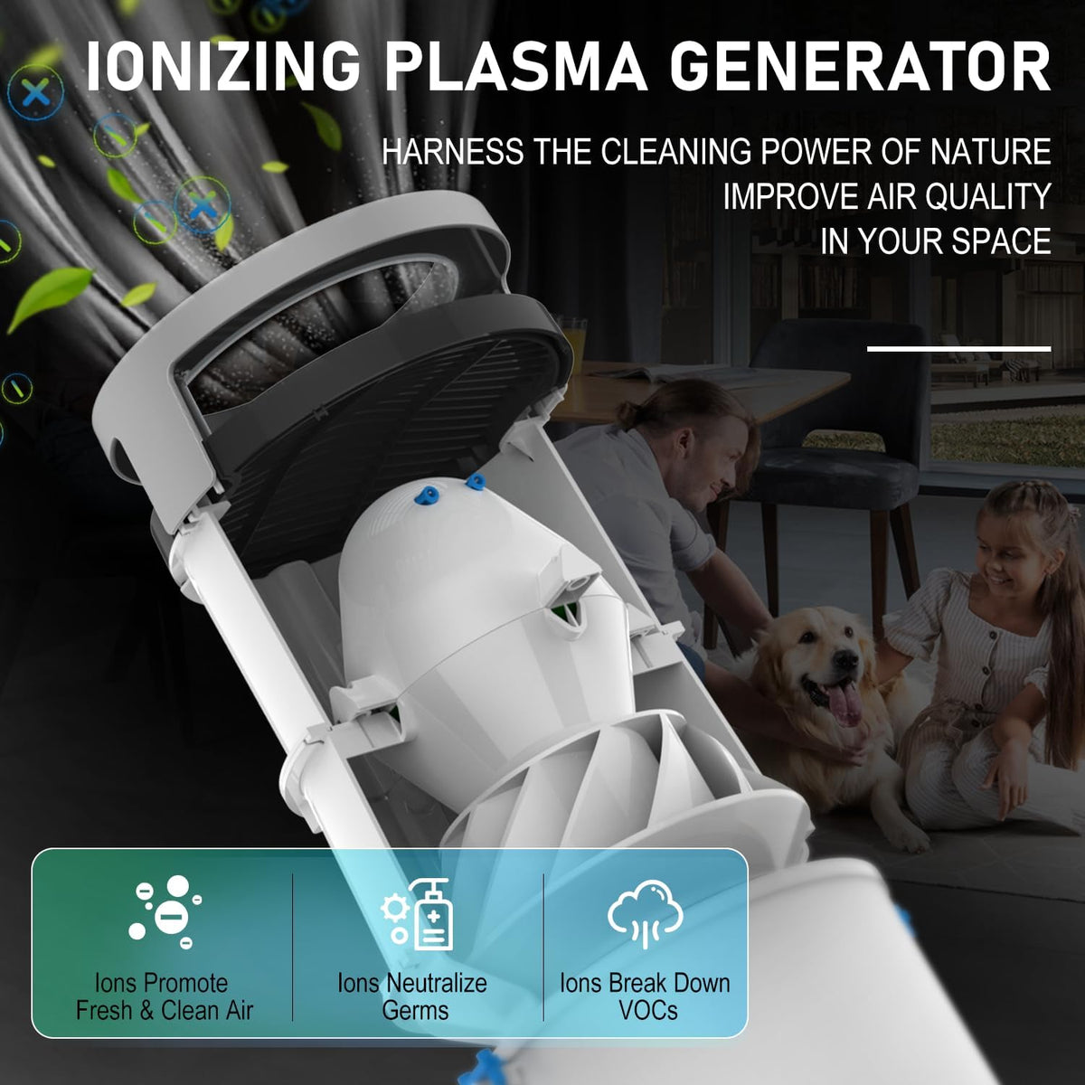 dh lifelabs air purifier for home, h13 hepa, close-up detail