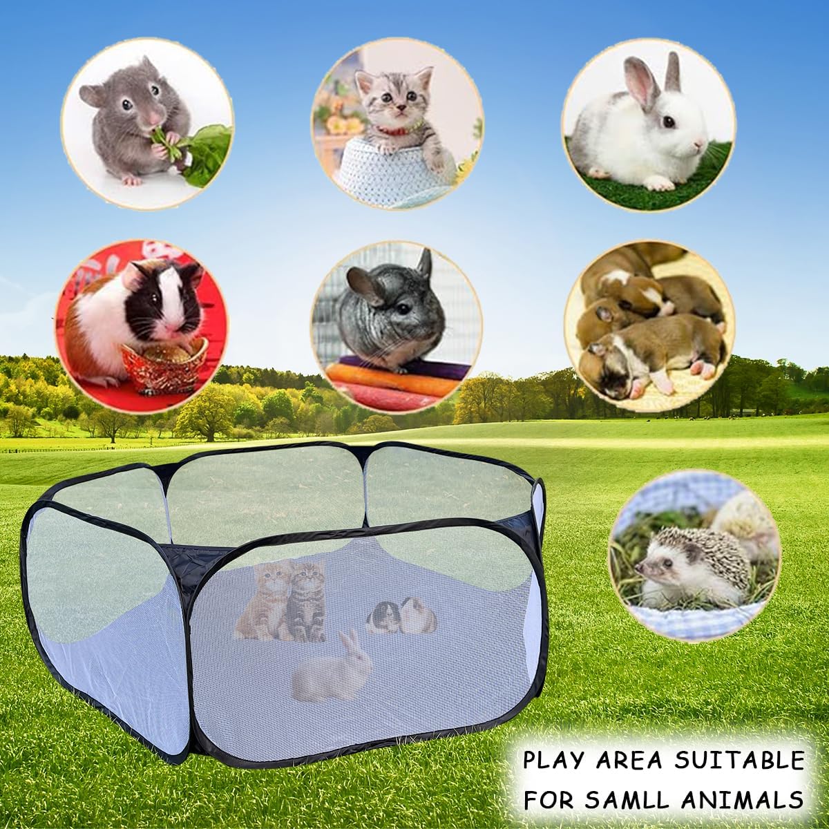small animal carrier backpack and playpen outdoor travel showing dimensions