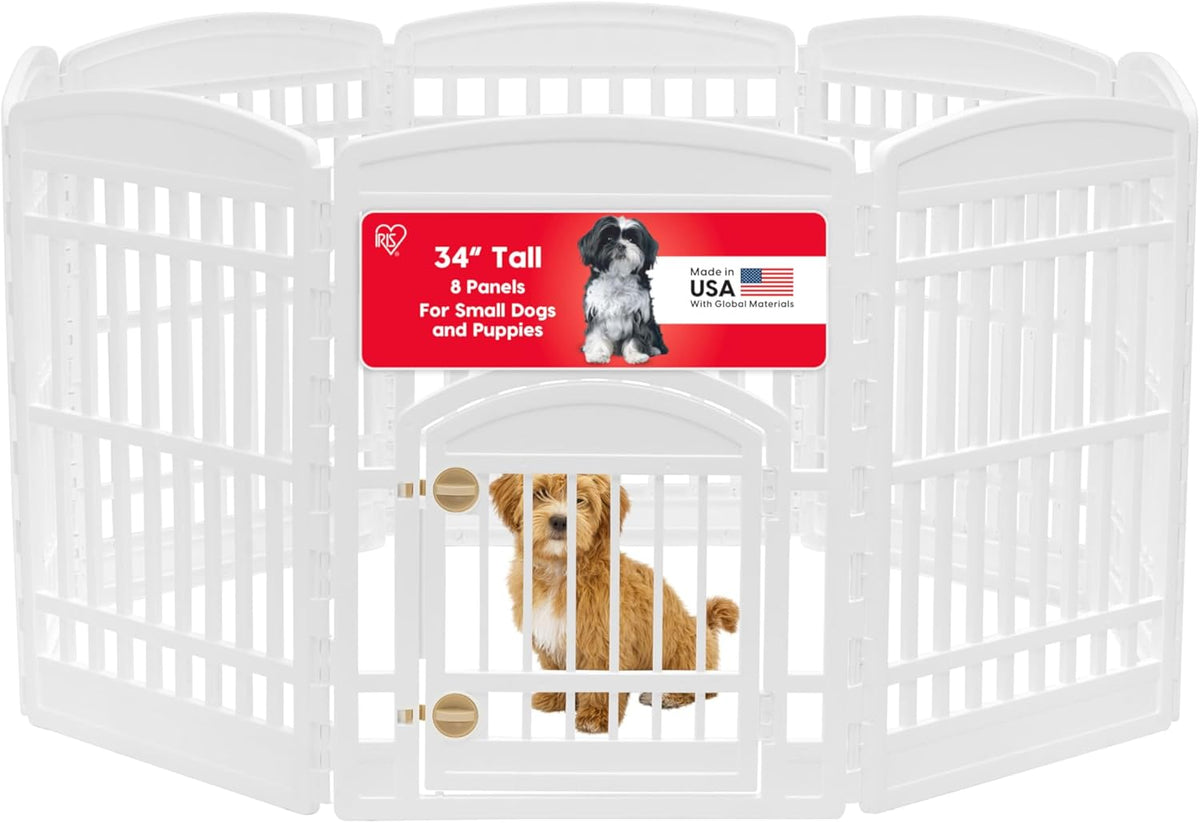 iris usa 8-panel dog playpen, pet enclosure, white, main product view