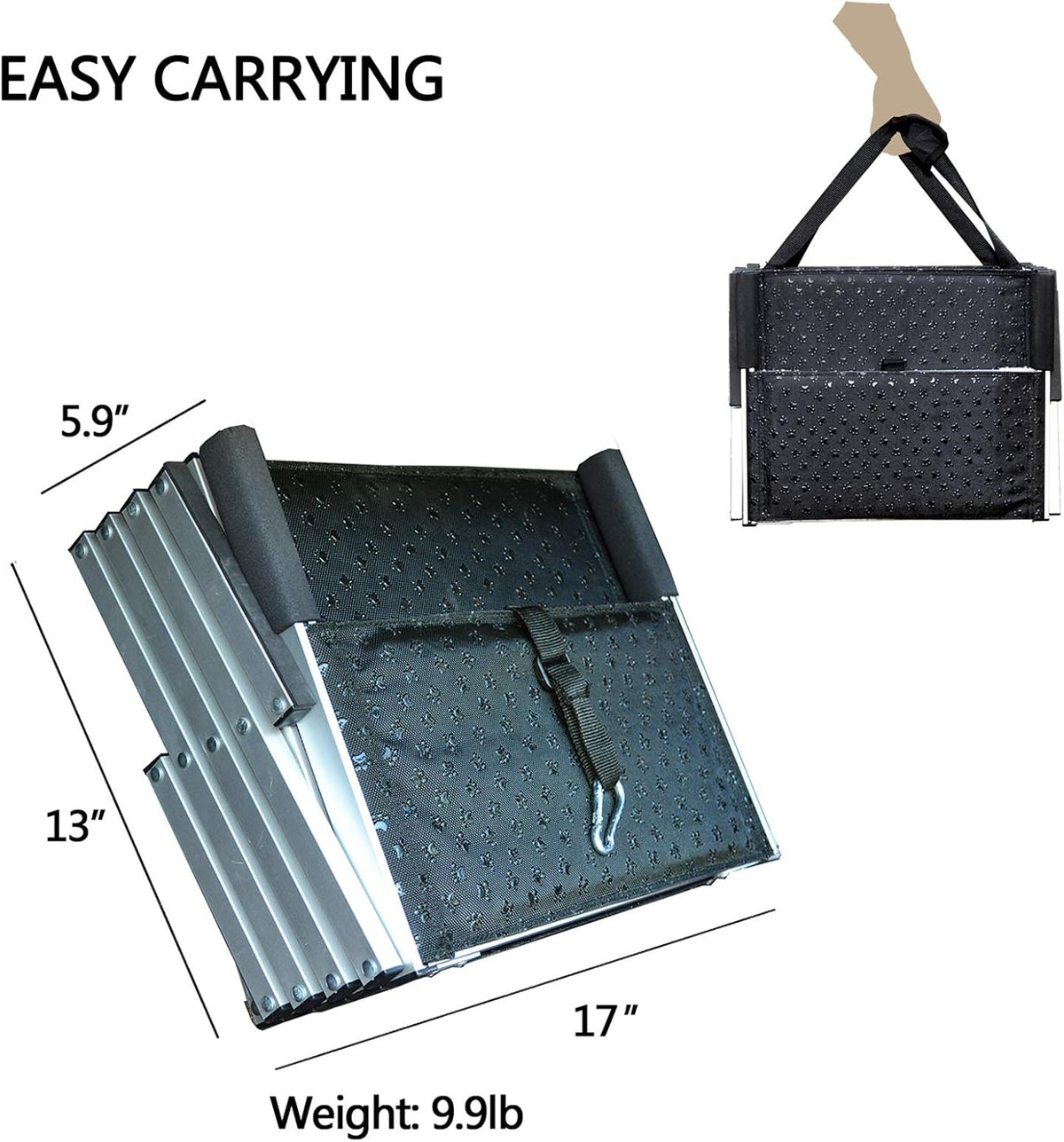 aluminum dog car stairs, portable large dog step showing dimensions