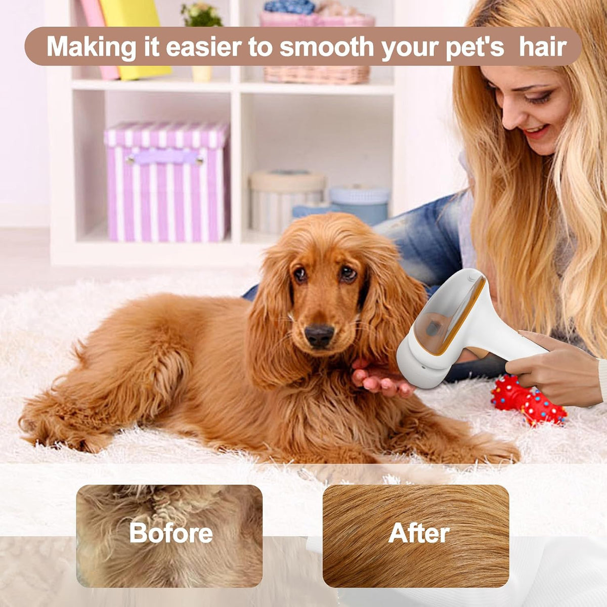 3-in-1 dog grooming vacuum, pet grooming vacuum dog showing dimensions