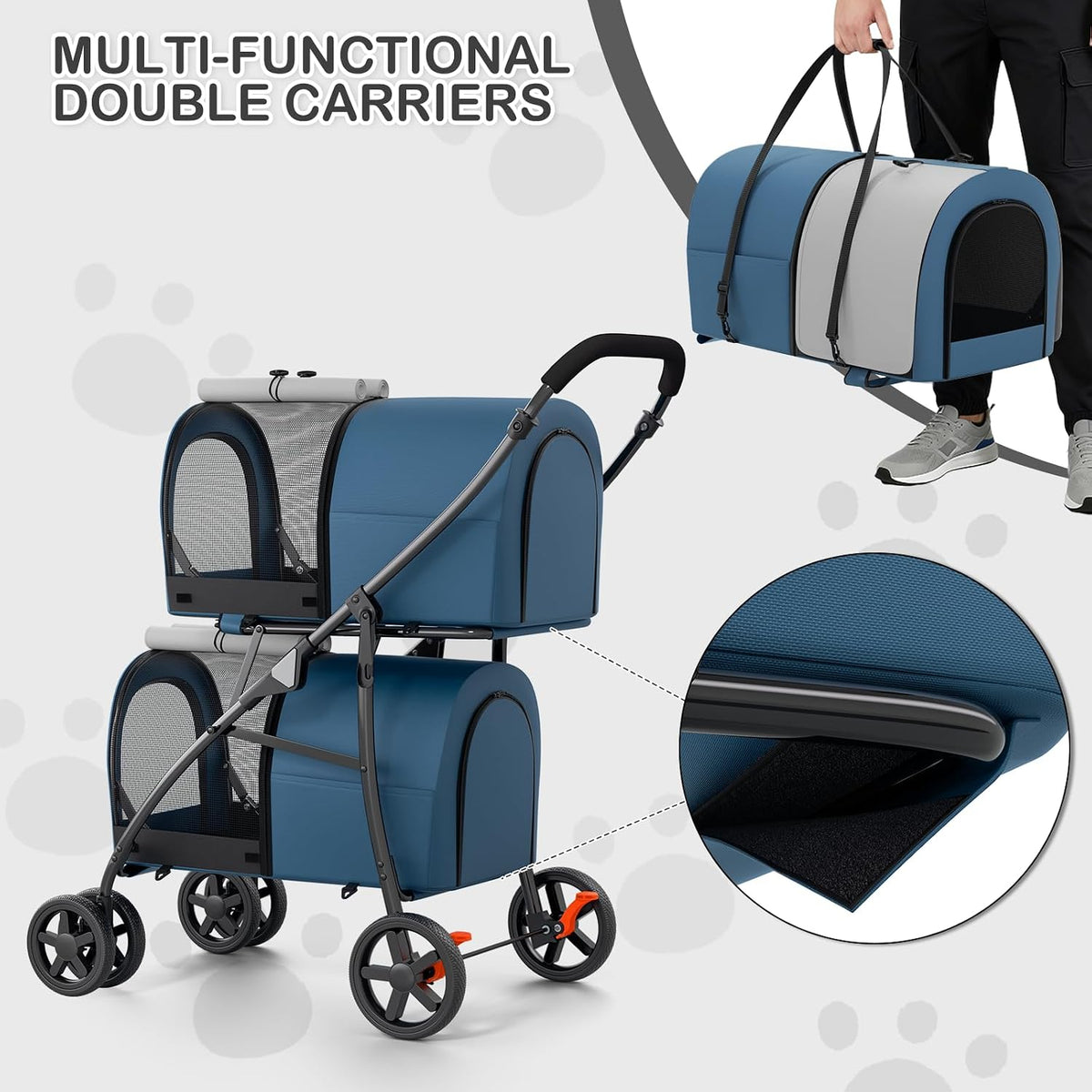 monibloom double dog stroller for small and medium, side view