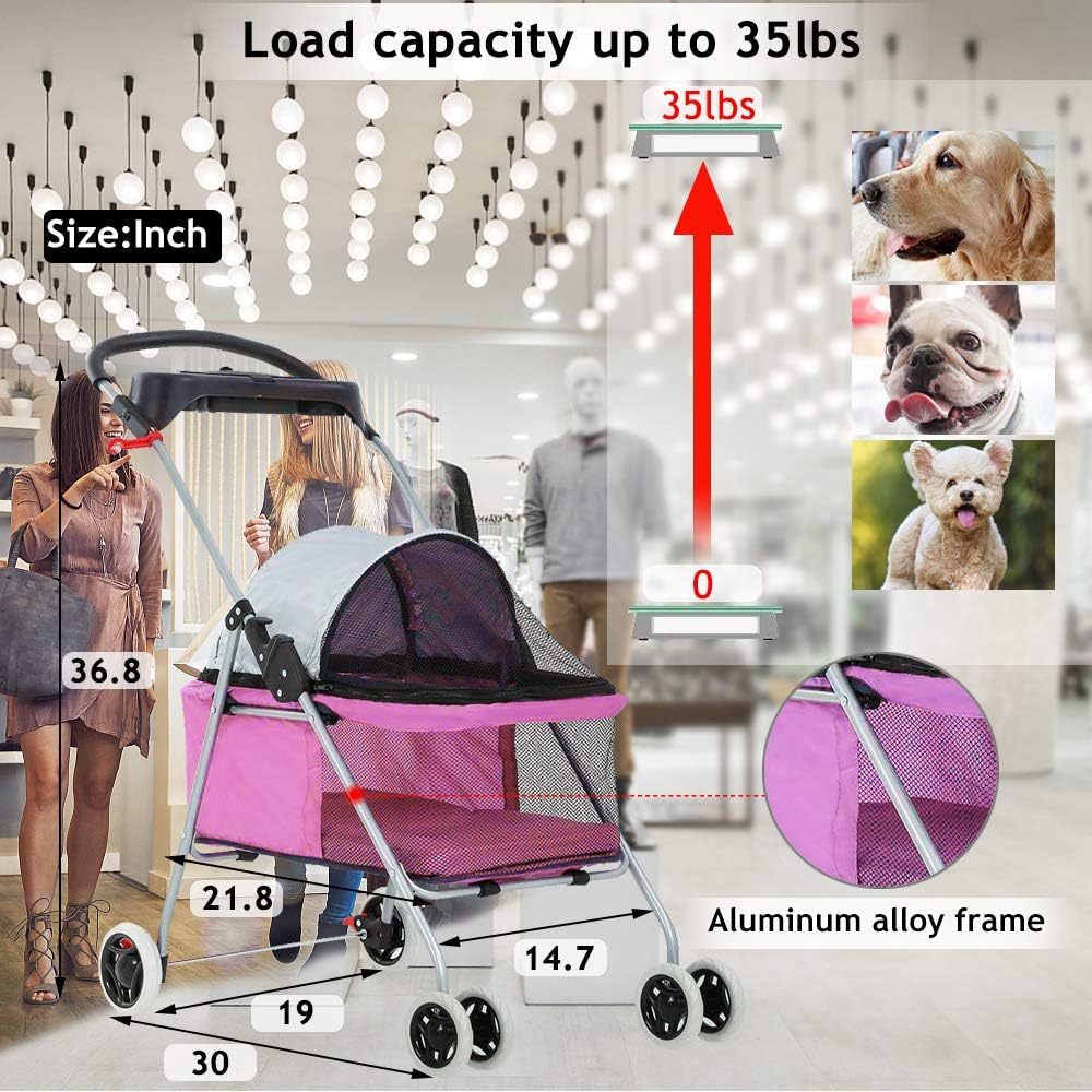 4 wheels pet stroller,dog cage protable travel folding, close-up detail