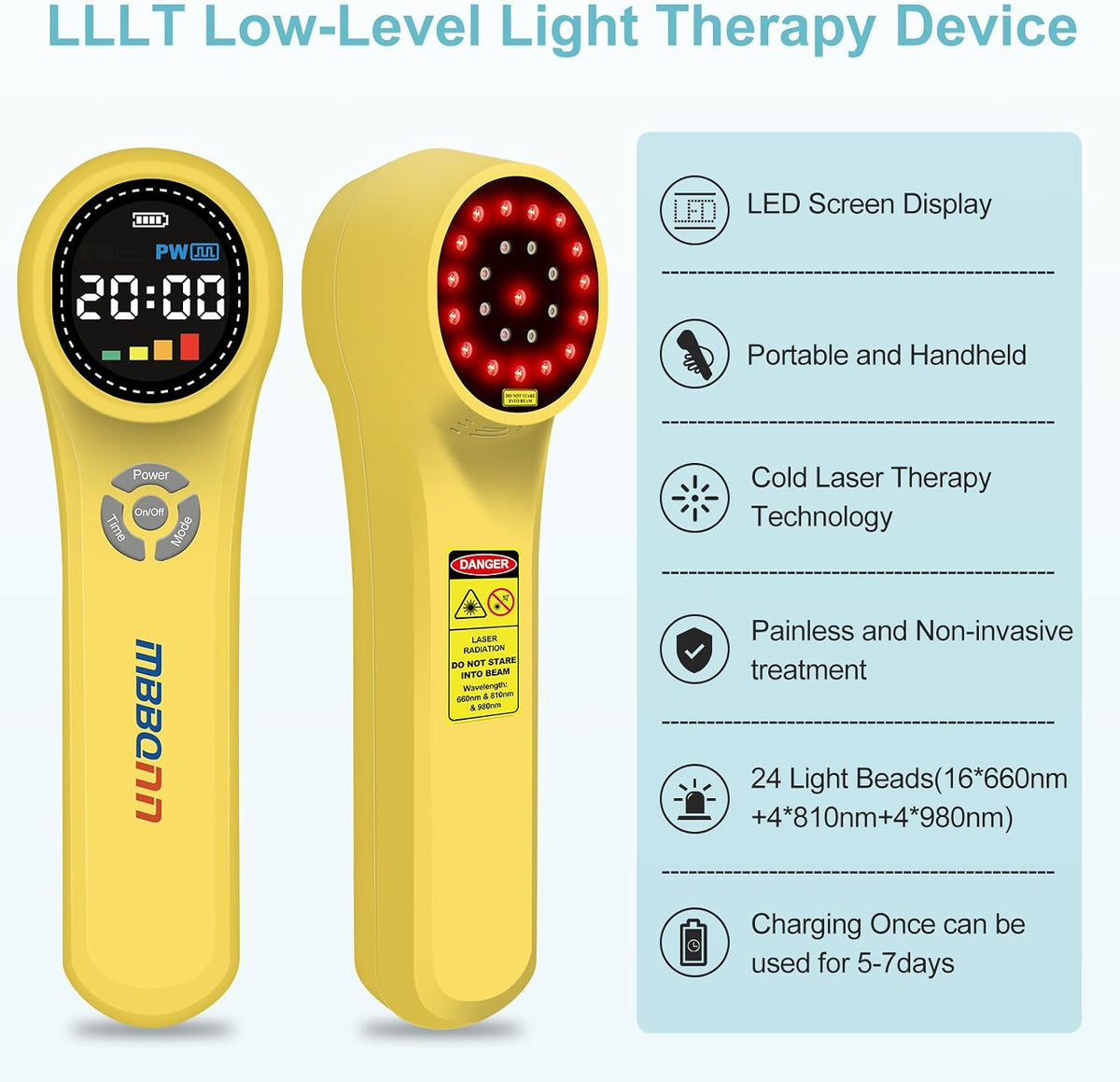 laser therapy device for pain relief, cold laser showing dimensions