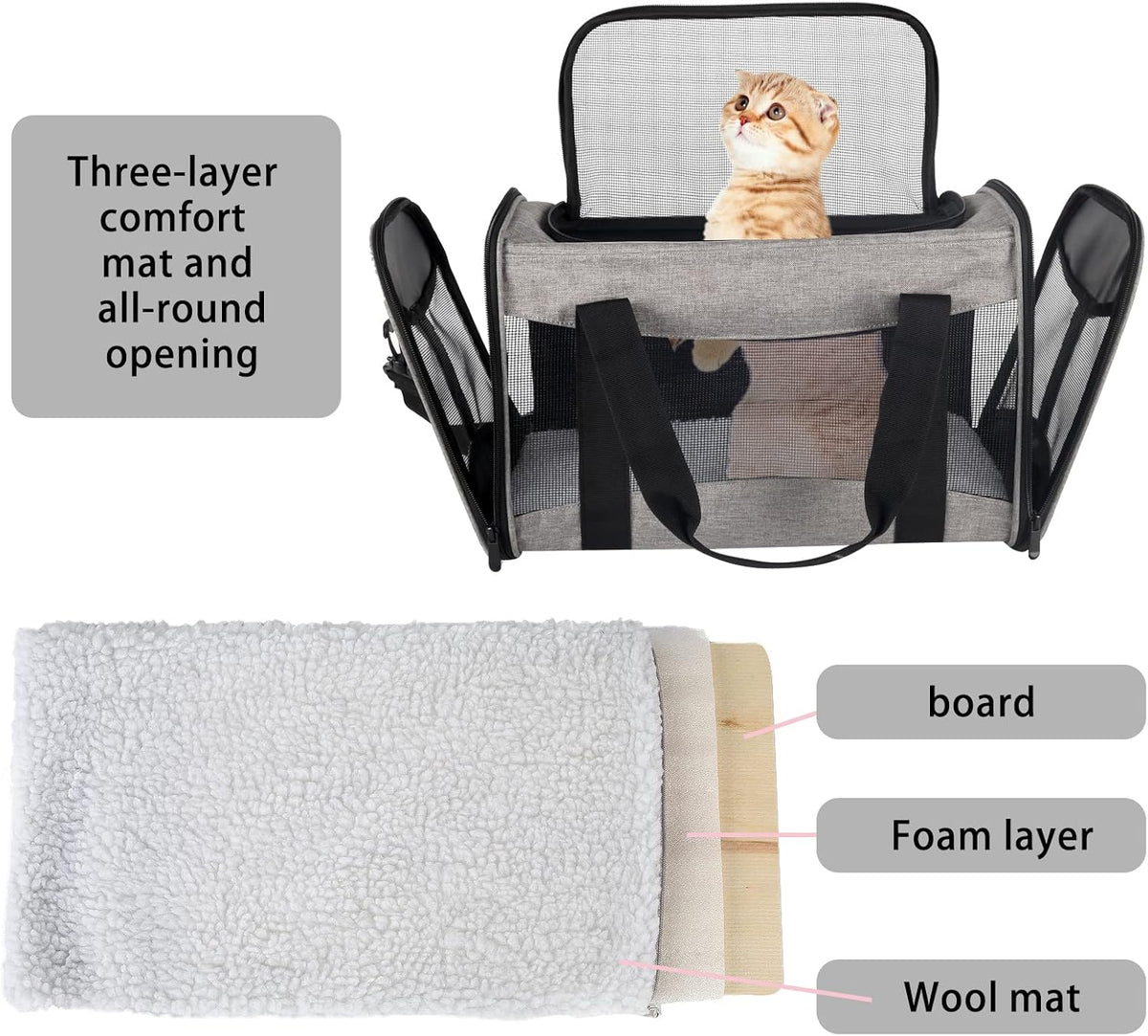cat carrying case - pet carrier airline approved, side view