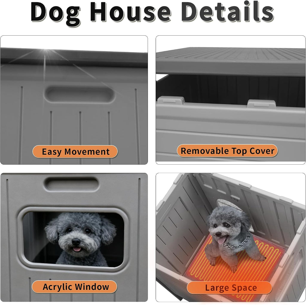 heated dog house for outside, outdoor indoor dog showing dimensions